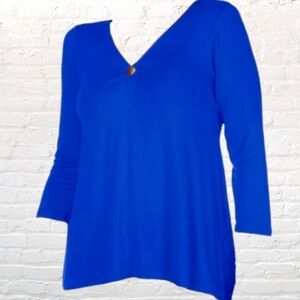 EUC Cable & Gauge Womens Ring Keyhole 3/4 Sleeve Top Blue Size 1X